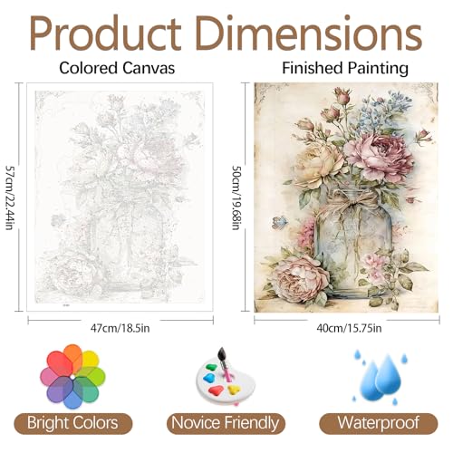 JATOK Paint by Numbers Kit for Adults Beginners Flower DIY Easy Acrylic Oil Painting by Numbers on Canvas PaintbyNumbers Drawing Kits for Gift Home Wall Decor Without Frame 16x20in - Image 3