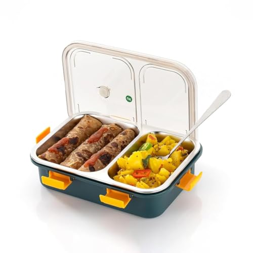 MEDALLIX 2 Compartment Stainless Steel Lunch Box for School, College & Office, Leak-Proof, BPA Free, with Spoon & Chopsticks, 750ml, Blue – Ideal for Kids, Adults & Travel - Image 1