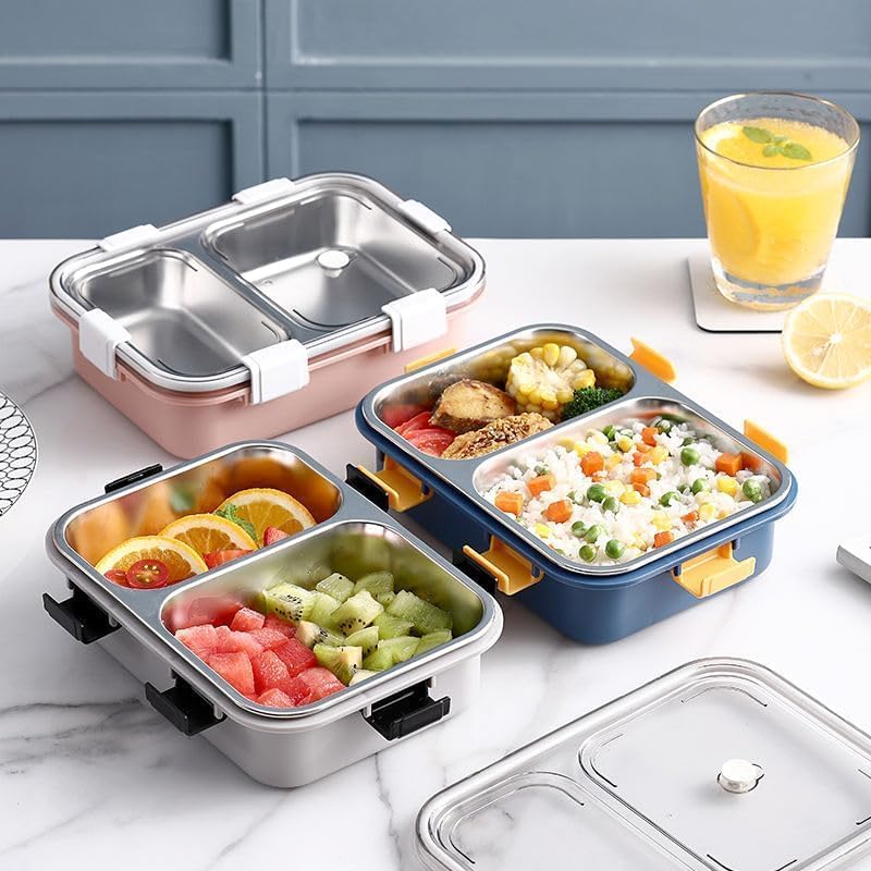 MEDALLIX 2 Compartment Stainless Steel Lunch Box for School, College & Office, Leak-Proof, BPA Free, with Spoon & Chopsticks, 750ml, Blue – Ideal for Kids, Adults & Travel - Image 5