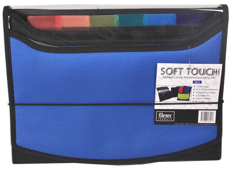 Filexec Soft Touch Padded Canvas Window Expanding File 13 Pockets 1 Pack Blue 462216
