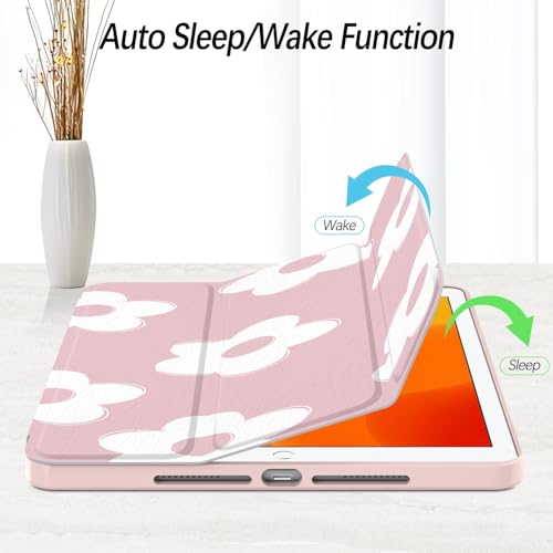 Xkladz Case for iPad pro 10.5 inch 2017/ iPad Air 3rd Generation 2019, Case with Pencil Holder, Stand Clear Back Cover Cute Cool Design for Women Girls, Auto Sleep/Wake, Pink White Flower - Image 2