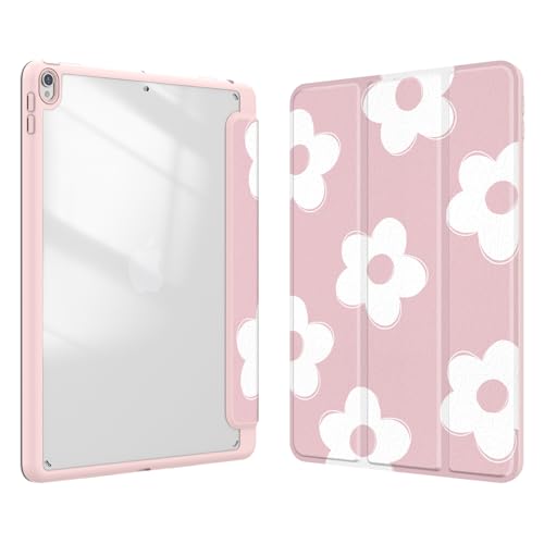 Xkladz Case for iPad pro 10.5 inch 2017/ iPad Air 3rd Generation 2019, Case with Pencil Holder, Stand Clear Back Cover Cute Cool Design for Women Girls, Auto Sleep/Wake, Pink White Flower - Image 1