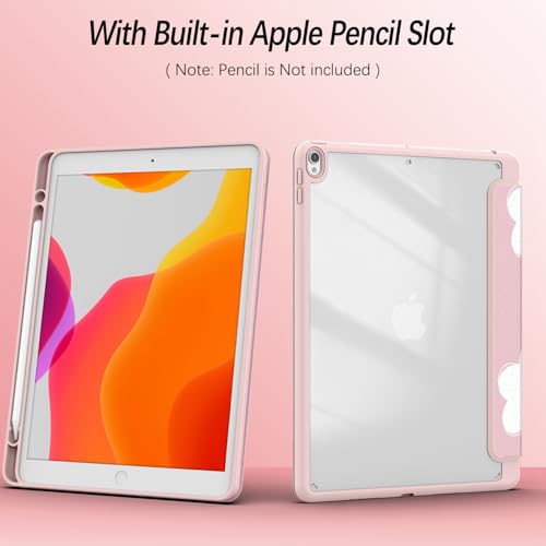 Xkladz Case for iPad pro 10.5 inch 2017/ iPad Air 3rd Generation 2019, Case with Pencil Holder, Stand Clear Back Cover Cute Cool Design for Women Girls, Auto Sleep/Wake, Pink White Flower - Image 3