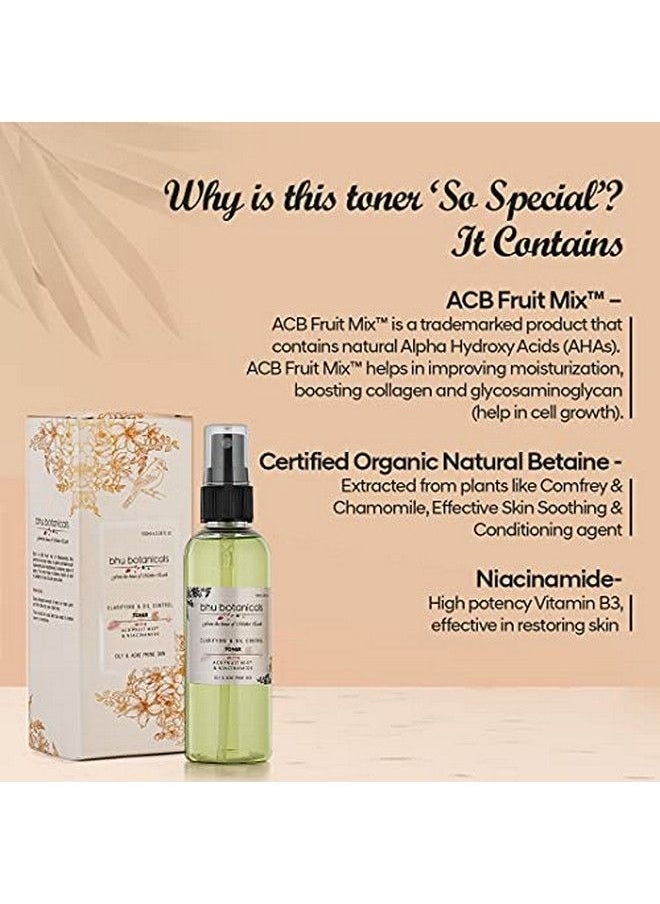 bhu botanicals Clarifying & Oil Control Toner (With Acb Fruit Mix™ & Niacinamide) ; For Oily Acne Prone Skin 100Ml  - Image 5