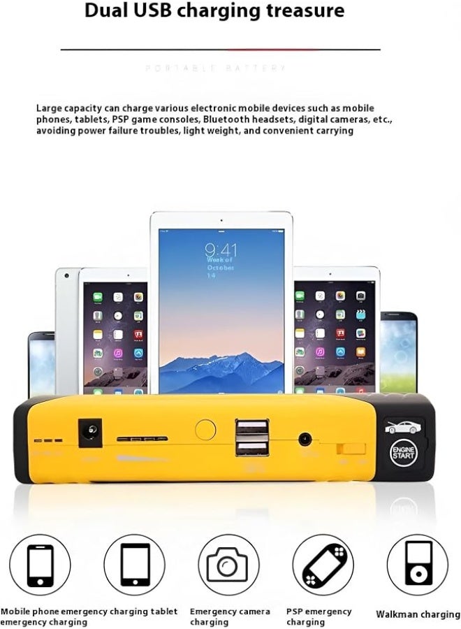 High Amp Car Jump Starter with Dual USB Charging, LED Flashlight, Emergency Window Breaker, Dustproof Design, Portable Battery Booster for Gas & Diesel Vehicles - Image 4