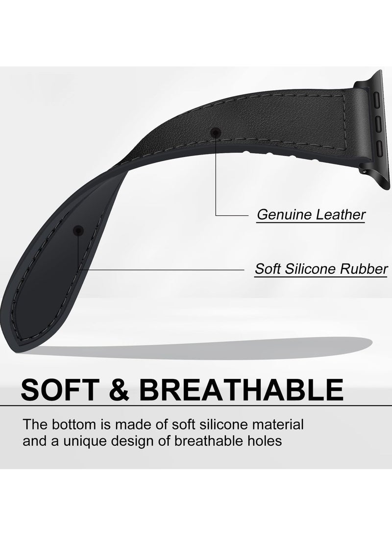 Generic - Magnetic Leather Watch Band for Apple Watch, Compatible with 49mm 45mm 44mm 42mm, Genuine Leather Strap with Magnetic Buckle, Fits for Apple Watch Ultra 9 8 7 Series, Black - Image 1