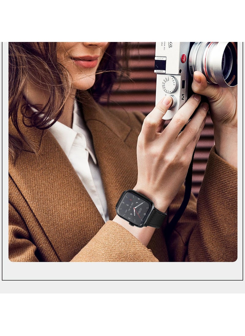 Generic - Magnetic Leather Watch Band for Apple Watch, Compatible with 49mm 45mm 44mm 42mm, Genuine Leather Strap with Magnetic Buckle, Fits for Apple Watch Ultra 9 8 7 Series, Black - Image 1
