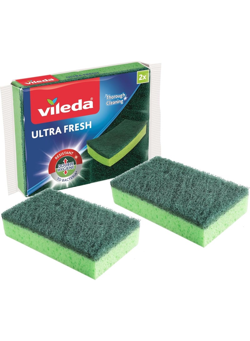 فيليدا إسفنجة غسيل الأطباق، مضادة للبكتيريا، عالية الامتصاص، صحية، تدوم طويلاً، خضراء، قطعتان - Image 1