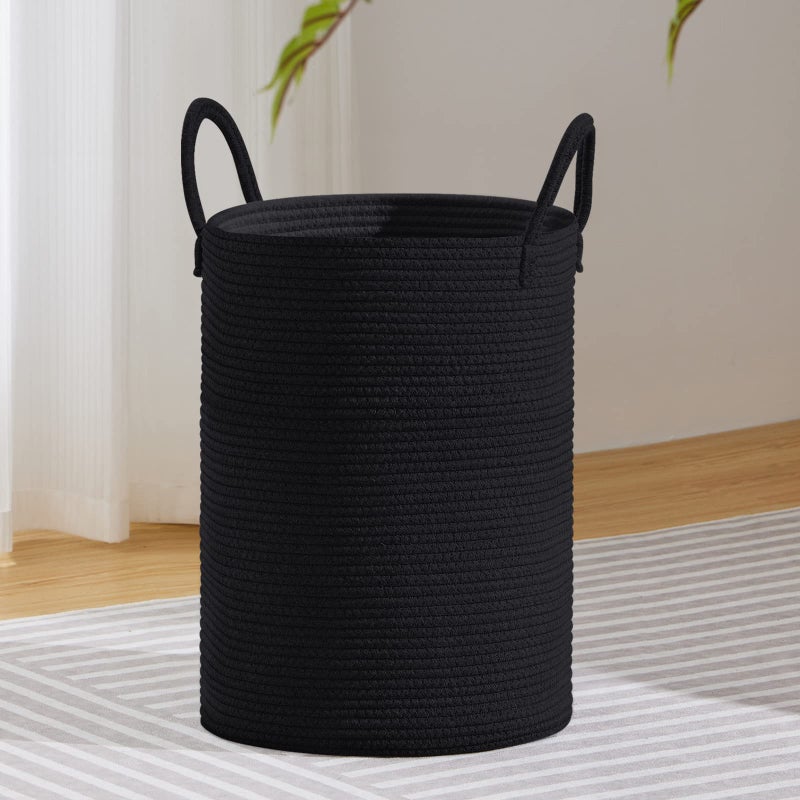 VIPOSCO Large Laundry Hamper Tall Woven Rope Storage Basket for Blanket Toys Dirty Clothes in Living Room Bathroom Bedroom  58L Black