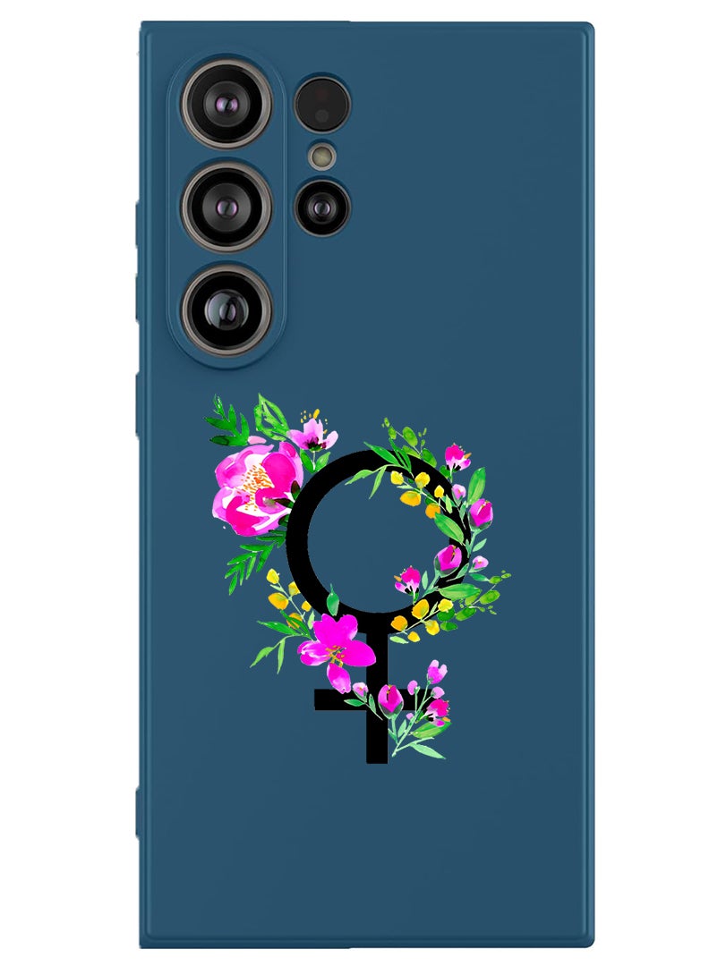 Theodor Protective Slim Fit Case Liquid Silicone Cover with Full Body Protection Anti-Scratch Shockproof Case For Samsung Galaxy S25 Ultra (Blue) - womens day floral - Image 1