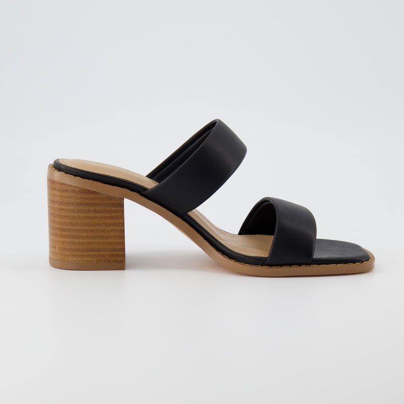 CUSHIONAIRE Women's Clever two band block heel sandal +Memory Foam, Wide Widths Available, Black 11 W - Image 4