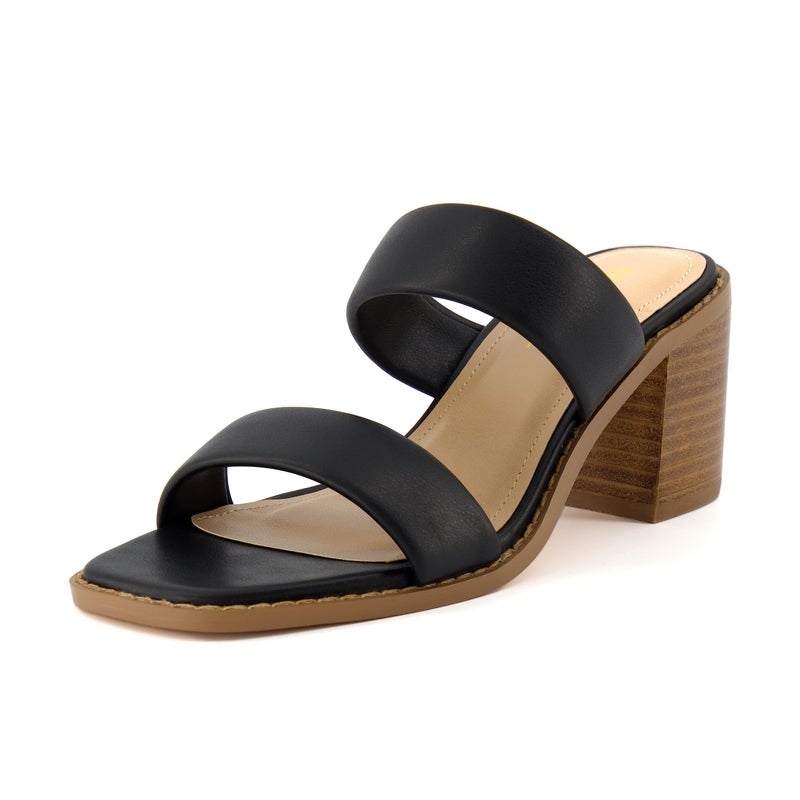 CUSHIONAIRE Women's Clever two band block heel sandal +Memory Foam, Wide Widths Available, Black 11 W - Image 1
