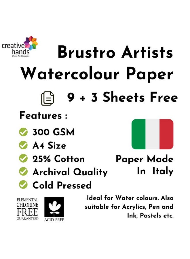 بروسترو ورق ألوان مائية للفنانين من بروسترو | ٣٠٠ غرام لكل متر مربع، A4، ٢٥٪ قطن، معصور على البارد | عبوة من ١٢ ورقة | مثالي للفنانين، والرسم الاحترافي، والرسم الجاف والرطب، والفنون الجميلة، والمدارس، والطلاب، والألوان المائية - Image 2