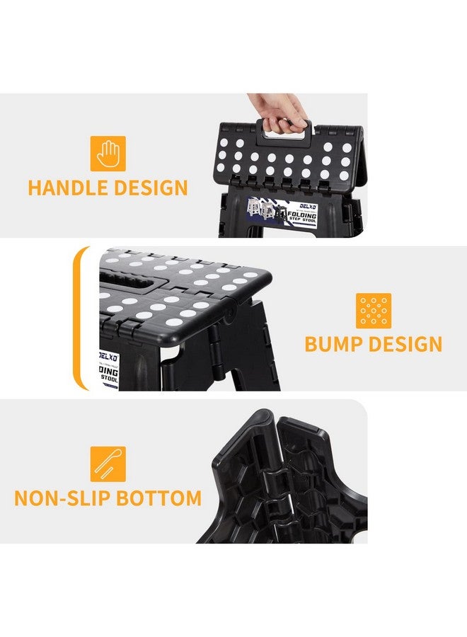 Delxo 16” Folding Step Stool in Black,1 Pack Premium Foldable Stool for Adults,Portable Collapsible Plastic Step Stool,Non Slip Folding Stools for Kitchen Bathroom Bedroom Up to 400LBS - Image 4