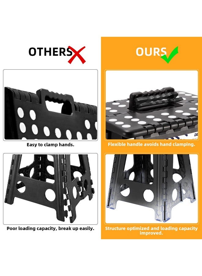 Delxo 16” Folding Step Stool in Black,1 Pack Premium Foldable Stool for Adults,Portable Collapsible Plastic Step Stool,Non Slip Folding Stools for Kitchen Bathroom Bedroom Up to 400LBS - Image 3