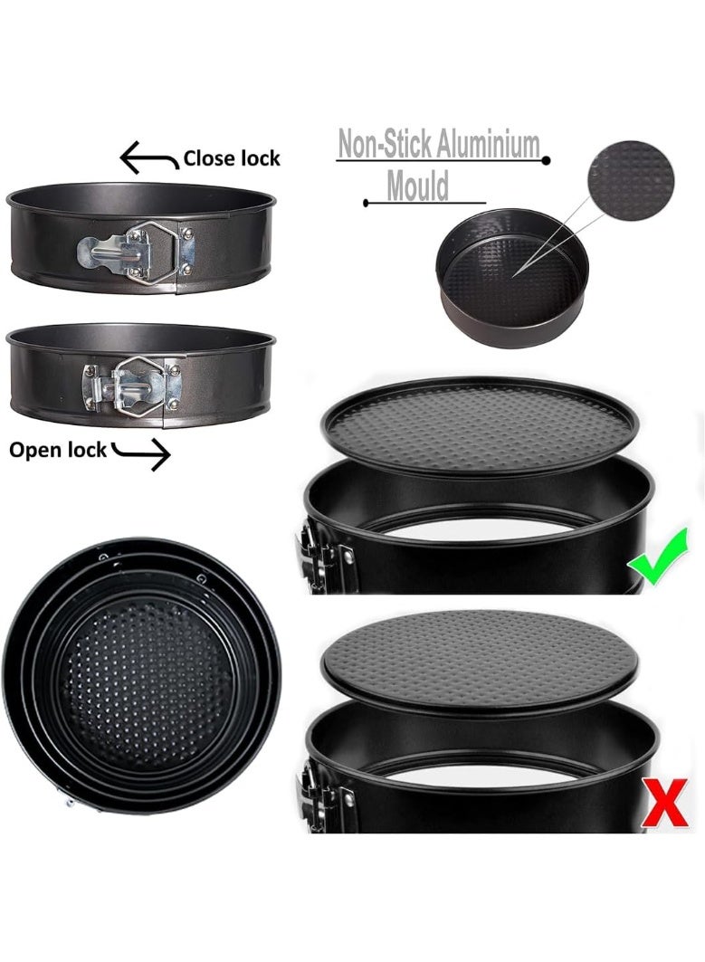 MOMENT 3Pcs Cake Pan Set Non Stick Round Springform Baking Tools | Easy Release, Removable Bottom, Stainless Steel Spring Clasp for Cheesecake Pizza Bread(24/26/28) - Image 5