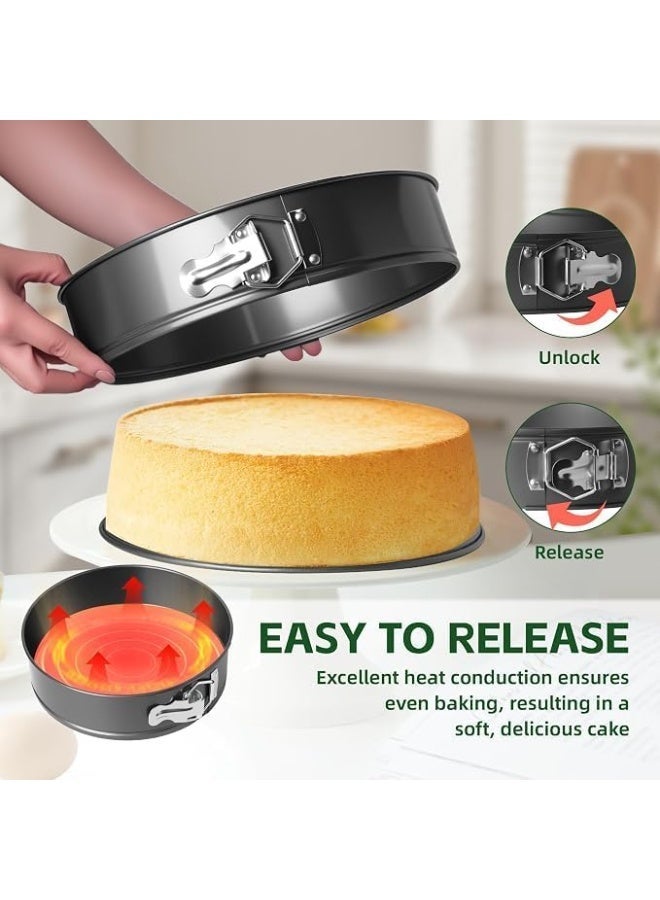 MOMENT 3Pcs Cake Pan Set Non Stick Round Springform Baking Tools | Easy Release, Removable Bottom, Stainless Steel Spring Clasp for Cheesecake Pizza Bread(24/26/28) - Image 2