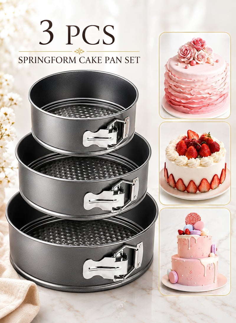 MOMENT 3Pcs Cake Pan Set Non Stick Round Springform Baking Tools | Easy Release, Removable Bottom, Stainless Steel Spring Clasp for Cheesecake Pizza Bread(24/26/28) - Image 1