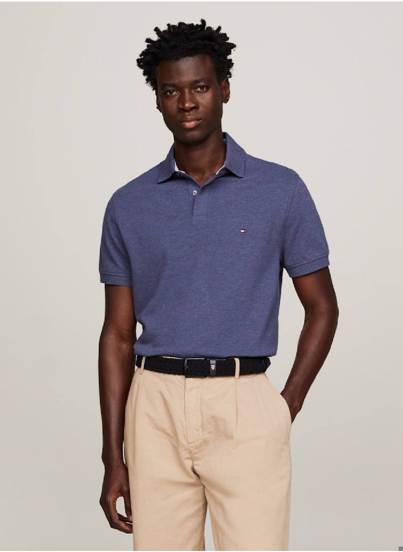 TOMMY HILFIGER Men's 1985 Collection Flag Embroidery Regular Polo -  Stretch organic cotton, Blue  - Image 1