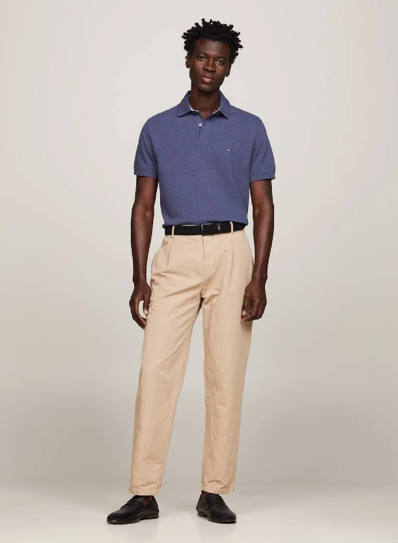 TOMMY HILFIGER Men's 1985 Collection Flag Embroidery Regular Polo -  Stretch organic cotton, Blue