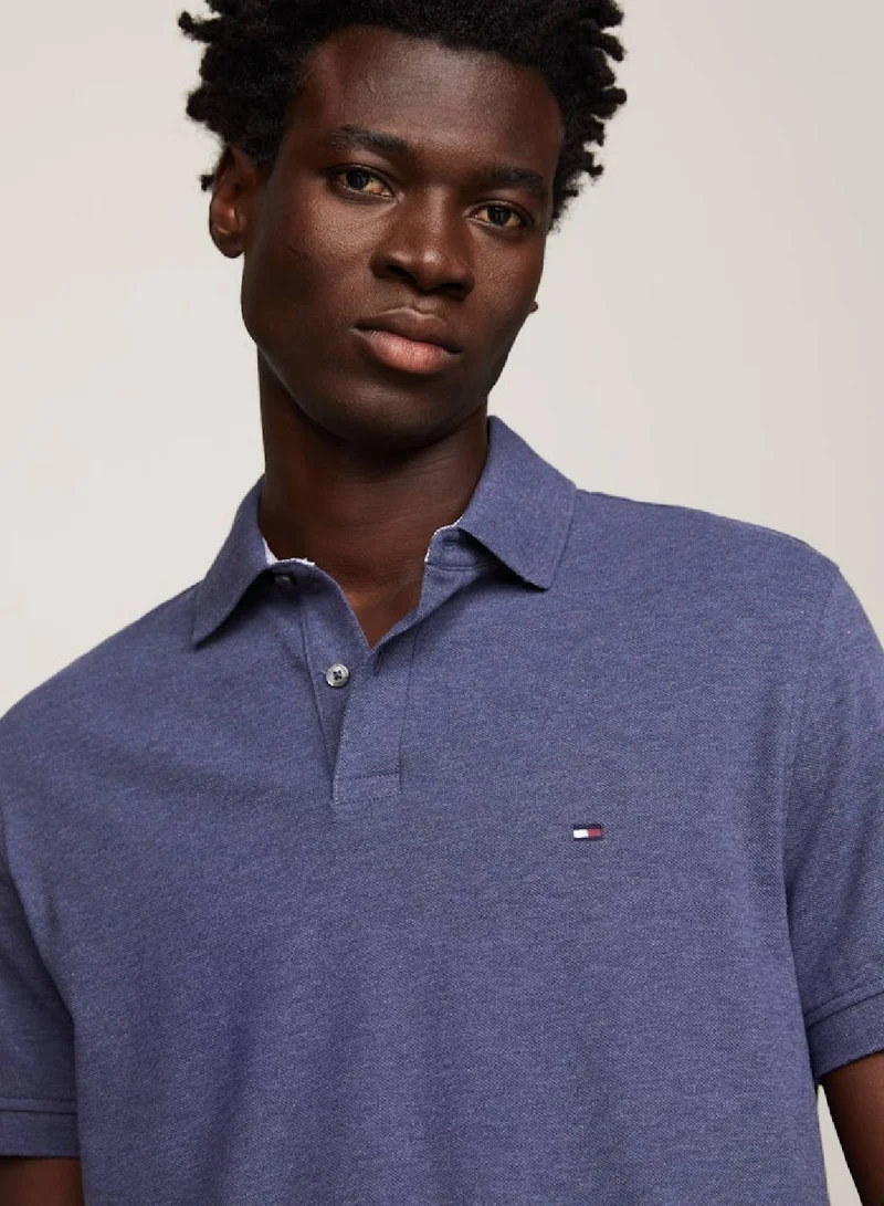 TOMMY HILFIGER Men's 1985 Collection Flag Embroidery Regular Polo -  Stretch organic cotton, Blue