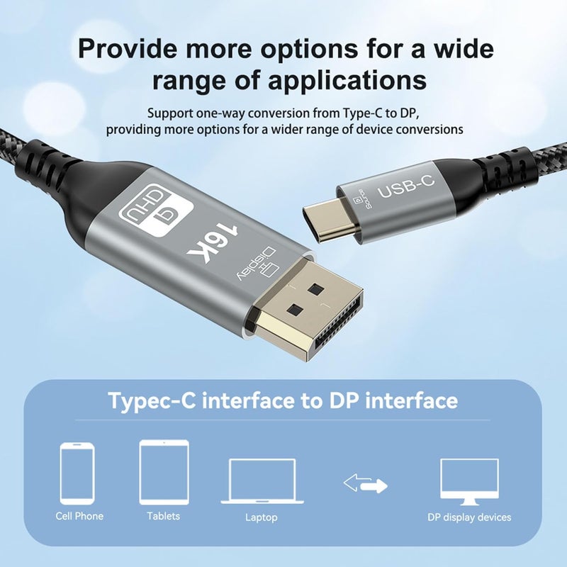 GOWENIC USB C to DisplayPort Cable, Supports 16K 60Hz 8K 120Hz 4K 240Hz, Thunderbolt 4/3 to DisplayPort Cable for Home Office, 2M / 6.56ft - Image 5