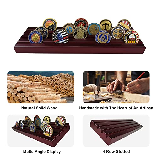 ASmileIndeep Military Challenge Coins Display Holder Solid Wood,Challenge Coin Stand Holds 30 Coins , 4 Row Military Coin Holder Rack for Desk,Challenge Coin Display Case for Collectors, Red - Image 2