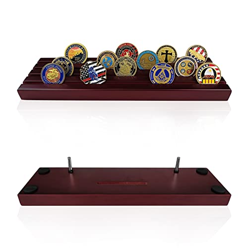 ASmileIndeep Military Challenge Coins Display Holder Solid Wood,Challenge Coin Stand Holds 30 Coins , 4 Row Military Coin Holder Rack for Desk,Challenge Coin Display Case for Collectors, Red - Image 3