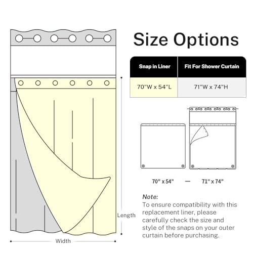 River Dream Plastic(PEVA) Snap in Shower Curtain Liner Replacement with Magnets Removable Liner (1, Plastic) - Image 3