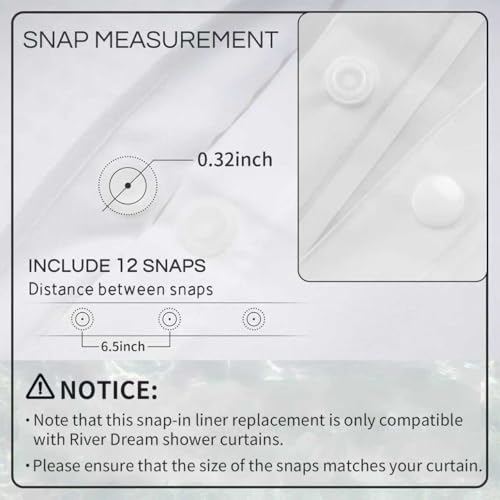 River Dream Plastic(PEVA) Snap in Shower Curtain Liner Replacement with Magnets Removable Liner (1, Plastic) - Image 2
