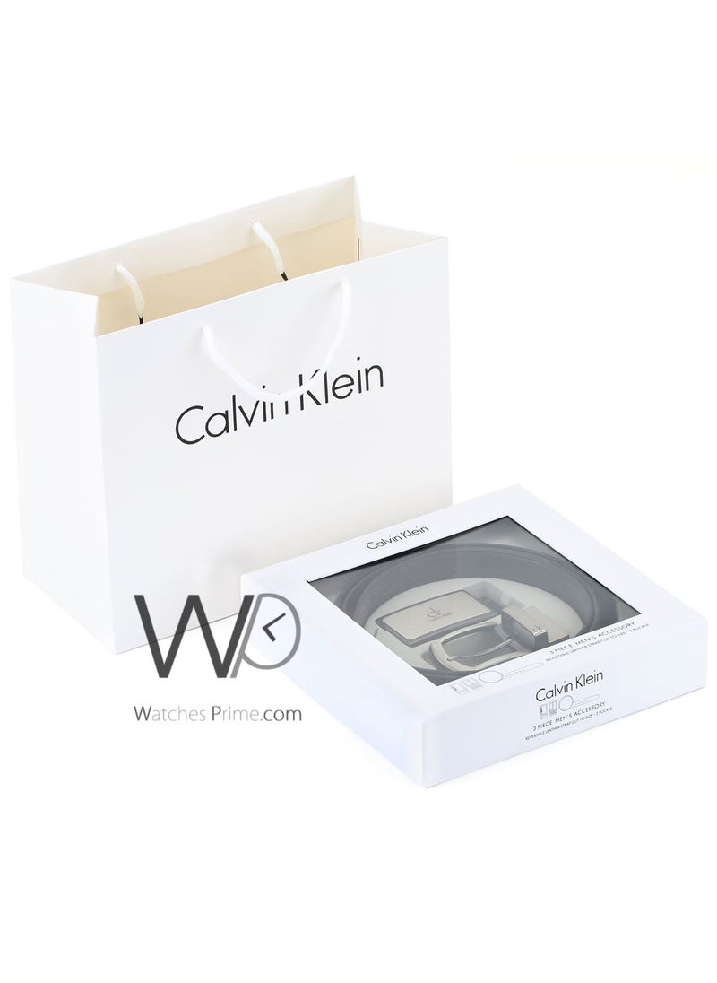 CALVIN KLEIN JEANS PLUS - Calvin Klein For Men Black And Brown 2 Buckles Double Face Belt Leather Gift Box - Image 1