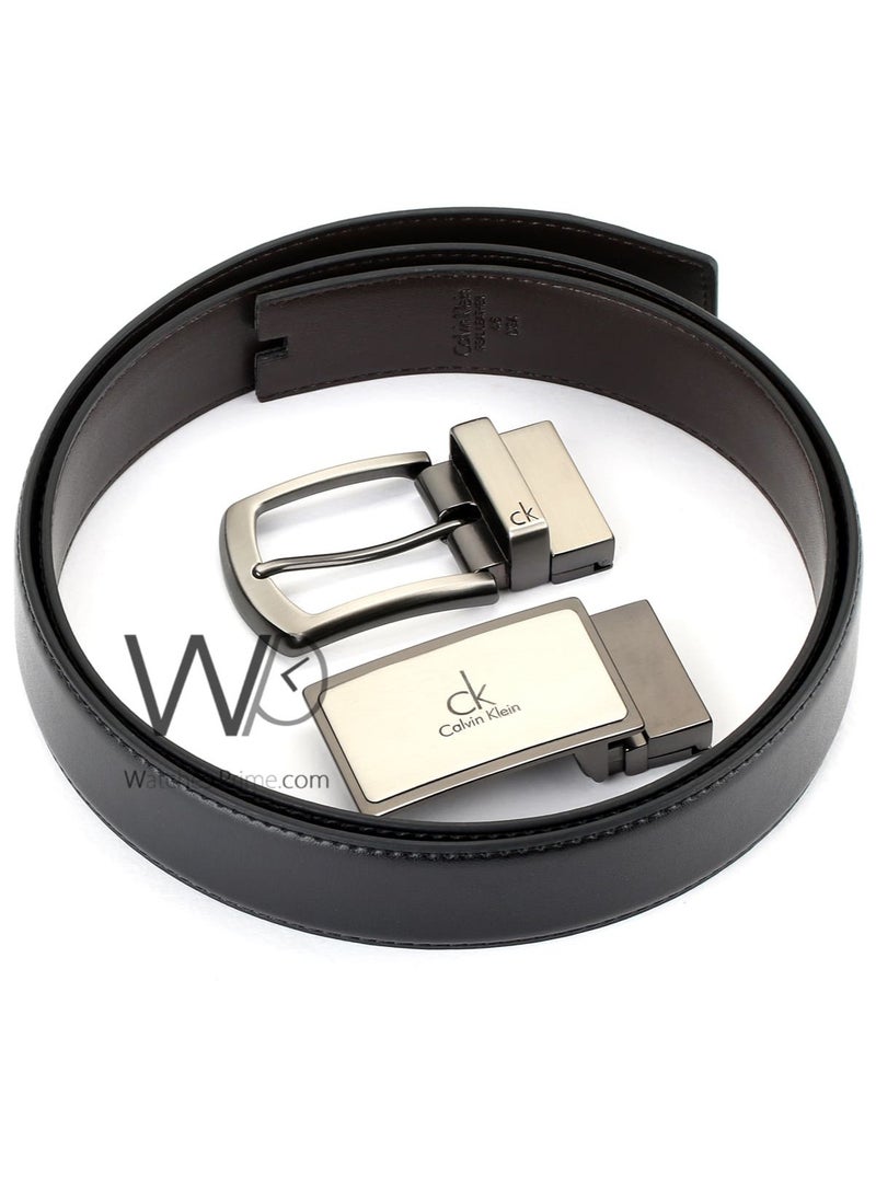 CALVIN KLEIN JEANS PLUS - Calvin Klein For Men Black And Brown 2 Buckles Double Face Belt Leather Gift Box - Image 1