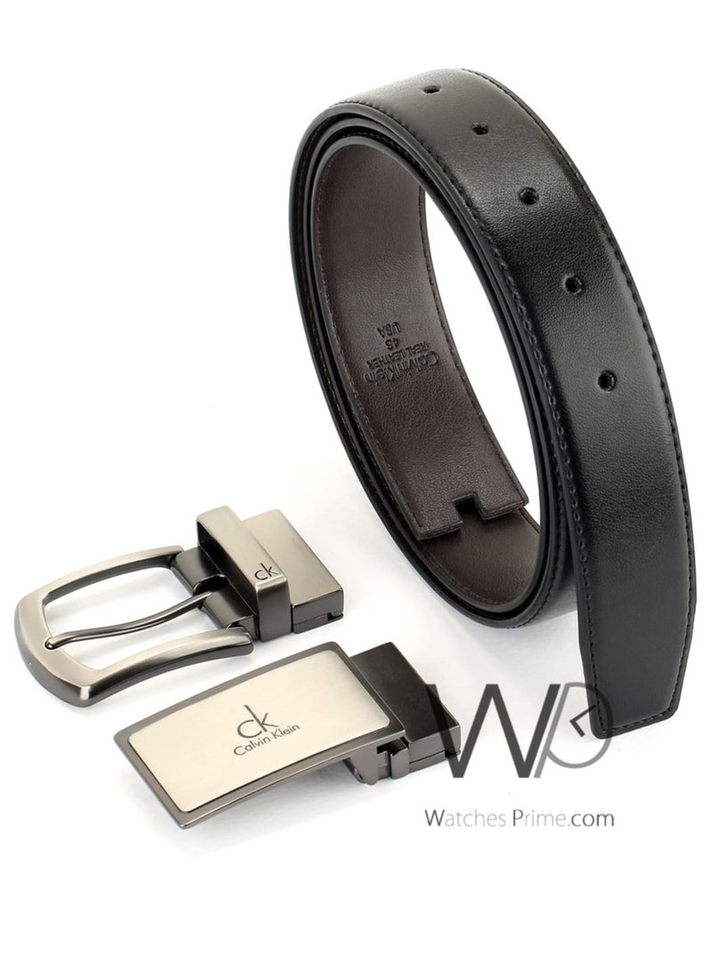 CALVIN KLEIN JEANS PLUS - Calvin Klein For Men Black And Brown 2 Buckles Double Face Belt Leather Gift Box - Image 1