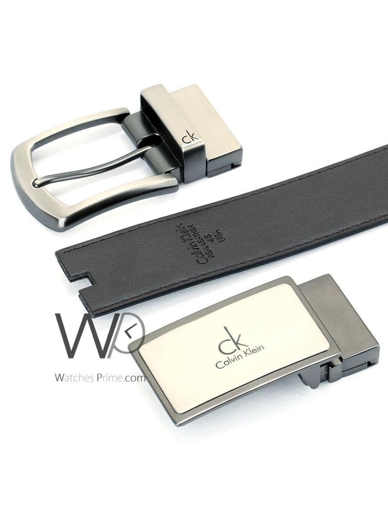 CALVIN KLEIN JEANS PLUS - Calvin Klein For Men Black And Brown 2 Buckles Double Face Belt Leather Gift Box - Image 1
