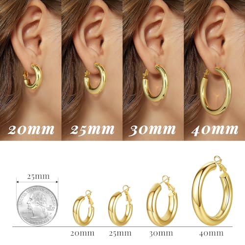 SHOWNII Chunky Gold Hoop Earrings - 14K Gold Plated Earrings for Women Hollow Tube Thick Hoops Graduation Gifts for Her - Image 4