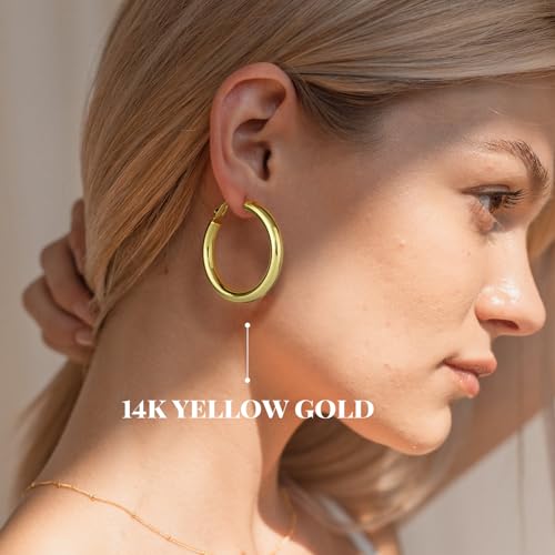 SHOWNII Chunky Gold Hoop Earrings - 14K Gold Plated Earrings for Women Hollow Tube Thick Hoops Graduation Gifts for Her - Image 3