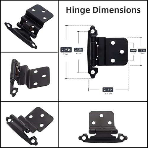 DecoBasics 3/8" Inset Cabinet Hinges Black (25 Pair -50 Pcs) Offset Self Closing Matte Black Cabinet Hinges for Kitchen Cabinets w/Bumpers & Upgraded Screws - Image 3