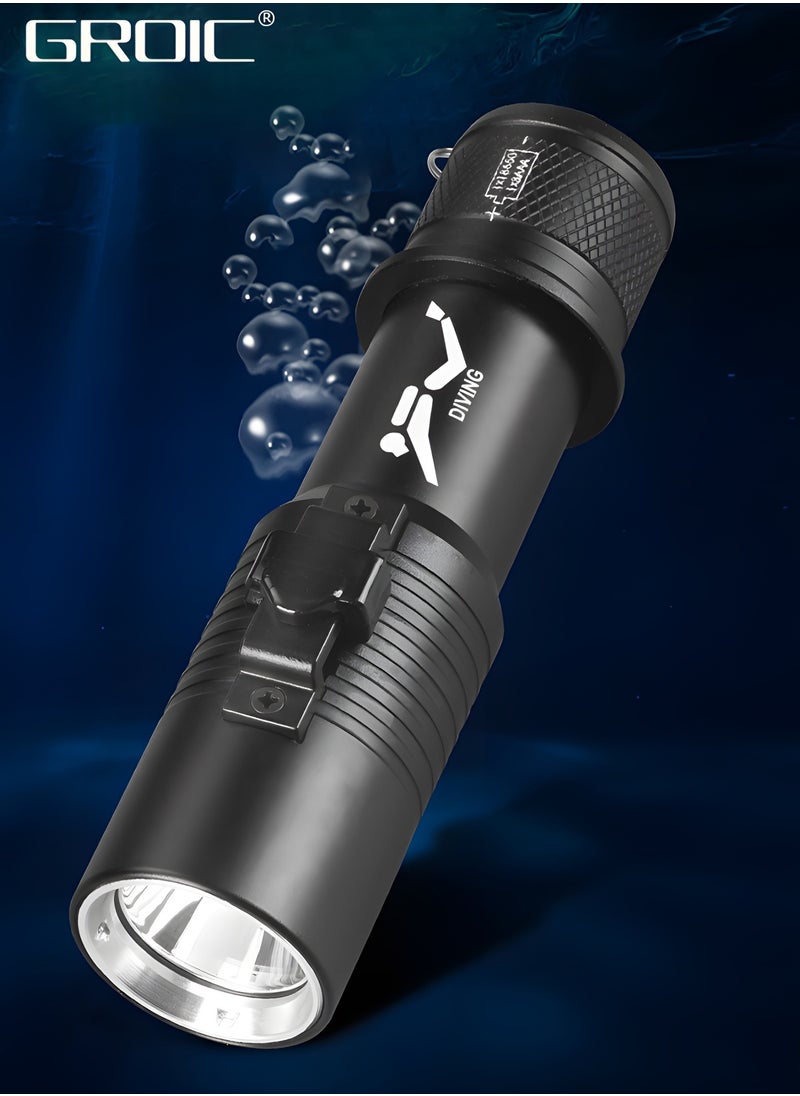 GROIC Diving Flashlight Dive Torch,LED Diving Flashlight Underwater Flashlight，Rechargeable Waterproof Underwater Lights Night,Outdoor flashlight  - Image 3