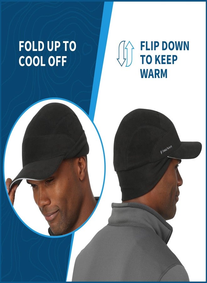 TrailHeads Men's Fleece Hat Baseball Cap - Drop Down Ear Warmer Flaps - Winter Caps for Men for Running, Golf, Hunting Black - Image 2