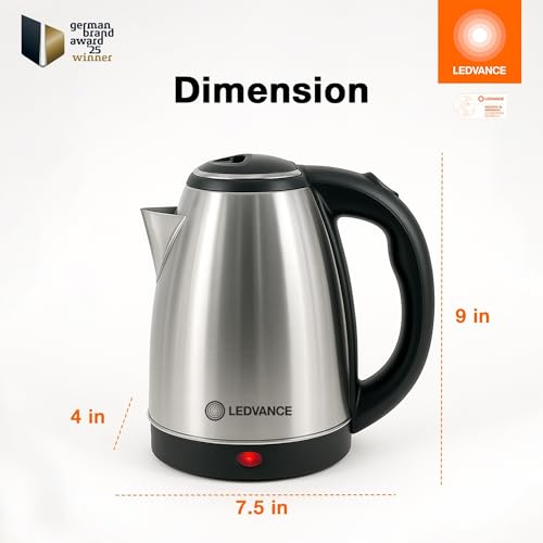 Ledvance Electric Kettle 1.5 Litre | Stainless Steel Electric Kettle | For Hot Water, Tea, Coffee & Noodles | 1350W Quick Heating | 360° Degree Swivel Cord | Double Fada Controller| Auto Cutoff -Black - Image 5