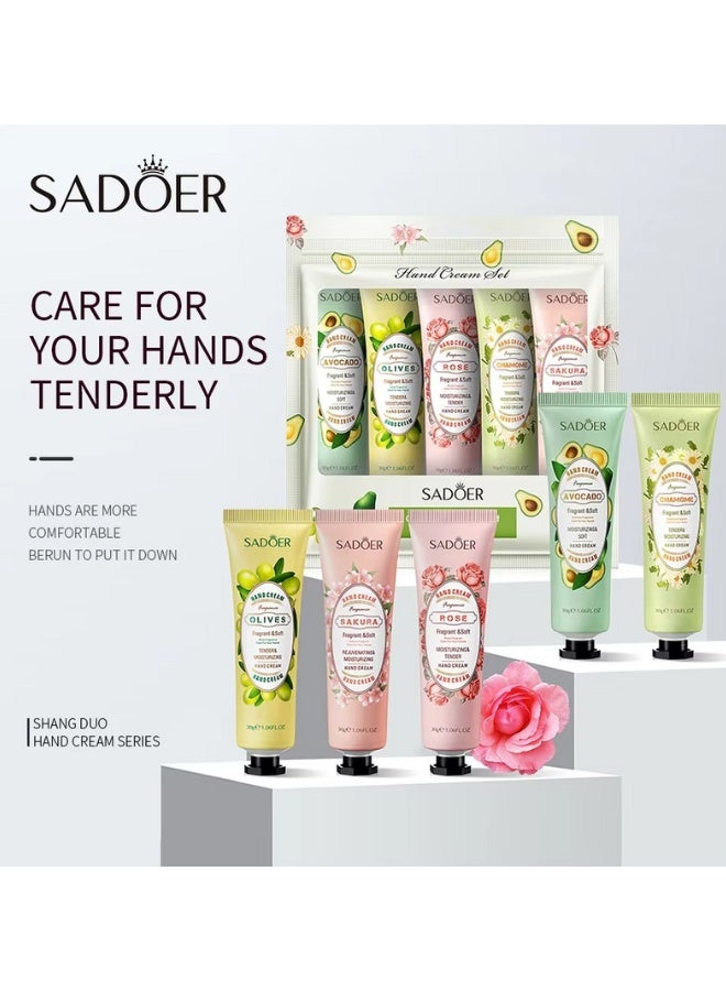 SADOER 5 Pack Hand Cream Gift Set For Women Hand Lotion Travel Size Moisturizing Hand Care Cream Natural Plant Fragrance For Dry Cracked Hands - Image 5