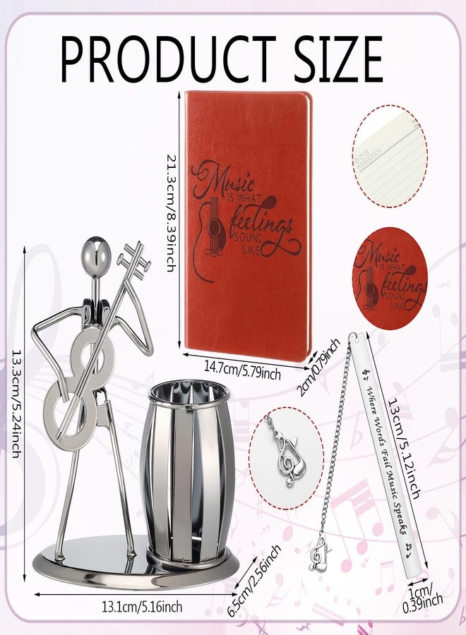 Feifeiya 3Pcs Christmas Guitar Gift Set Gray Metal Desk Pen Holder Cup with Rocker Guitar Design Music Bookmark Music Themed Notebook Birthday Gift for Musics Lover Musician Singer Holiday Accessories - Image 2