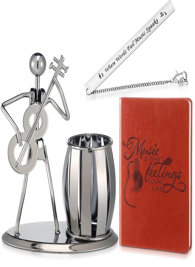 Feifeiya 3Pcs Christmas Guitar Gift Set Gray Metal Desk Pen Holder Cup with Rocker Guitar Design Music Bookmark Music Themed Notebook Birthday Gift for Musics Lover Musician Singer Holiday Accessories - Image 1