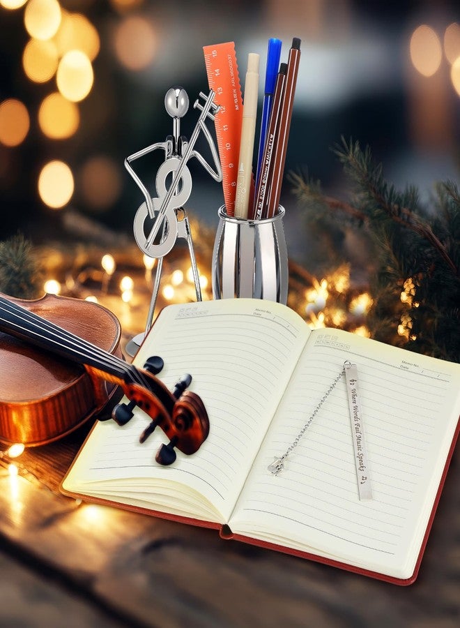 Feifeiya 3Pcs Christmas Guitar Gift Set Gray Metal Desk Pen Holder Cup with Rocker Guitar Design Music Bookmark Music Themed Notebook Birthday Gift for Musics Lover Musician Singer Holiday Accessories - Image 3