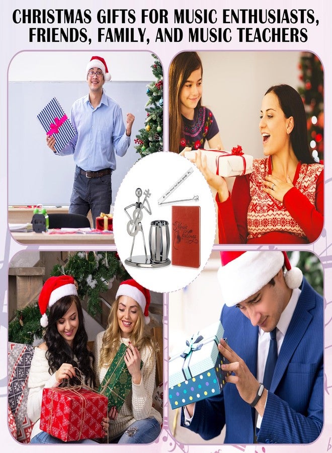 Feifeiya 3Pcs Christmas Guitar Gift Set Gray Metal Desk Pen Holder Cup with Rocker Guitar Design Music Bookmark Music Themed Notebook Birthday Gift for Musics Lover Musician Singer Holiday Accessories - Image 5