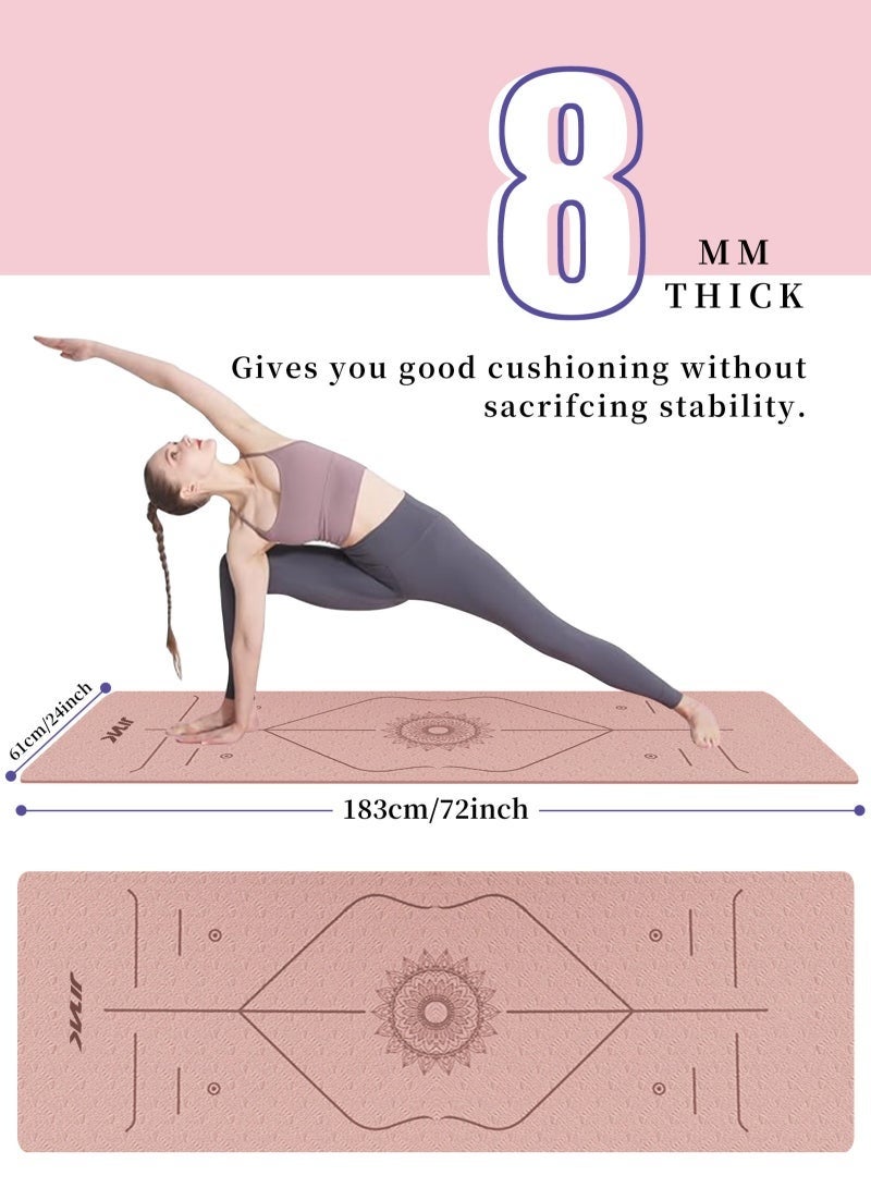 كيلا سجادة يوجا غير قابلة للانزلاق، سجادات لياقة بيلاتيس، صديقة للبيئة، مضادة للتمزق، سجادات يوجا بسمك 8 مم للنساء، سجادات تمارين منزلية مع حزام حمل وحقيبة تخزين، سجادة يوغا، مات رياضي، يوغا - Image 2