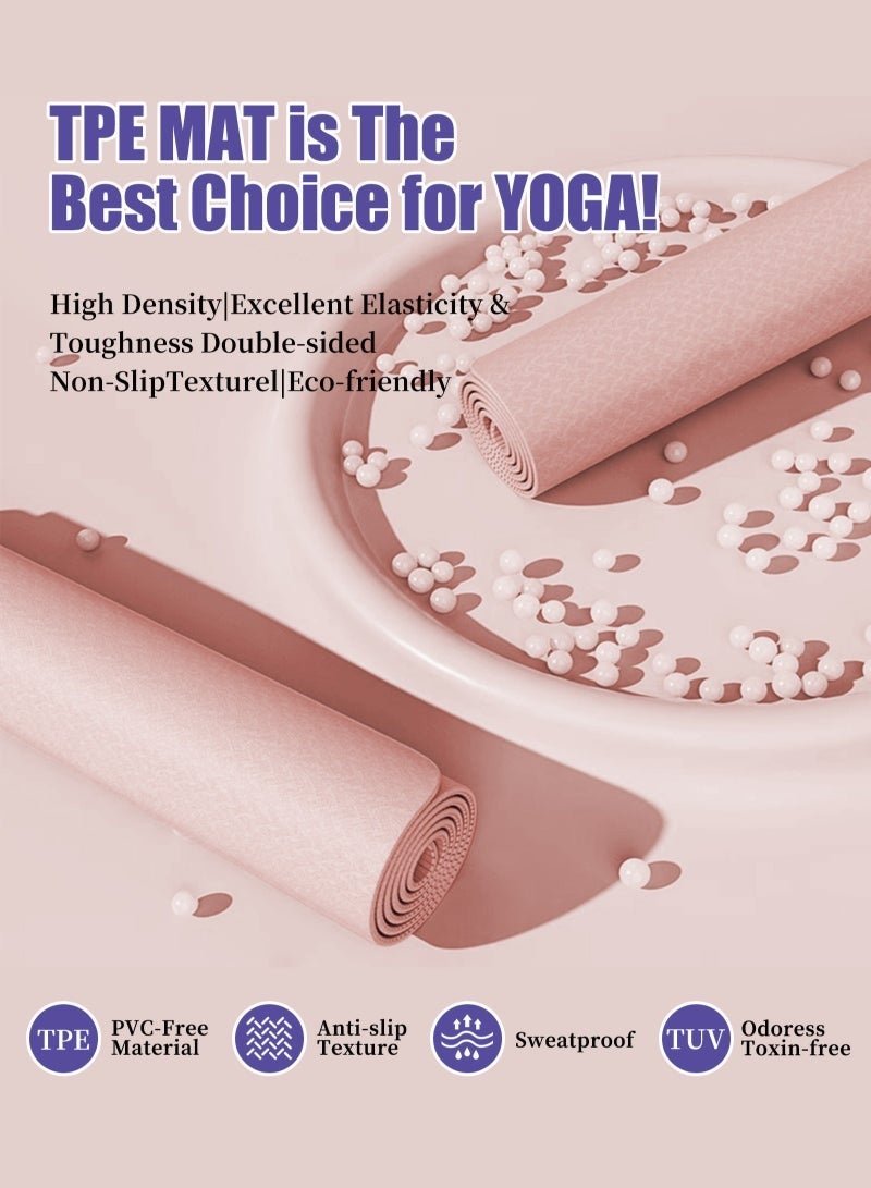 كيلا سجادة يوجا غير قابلة للانزلاق، سجادات لياقة بيلاتيس، صديقة للبيئة، مضادة للتمزق، سجادات يوجا بسمك 8 مم للنساء، سجادات تمارين منزلية مع حزام حمل وحقيبة تخزين، سجادة يوغا، مات رياضي، يوغا - Image 5