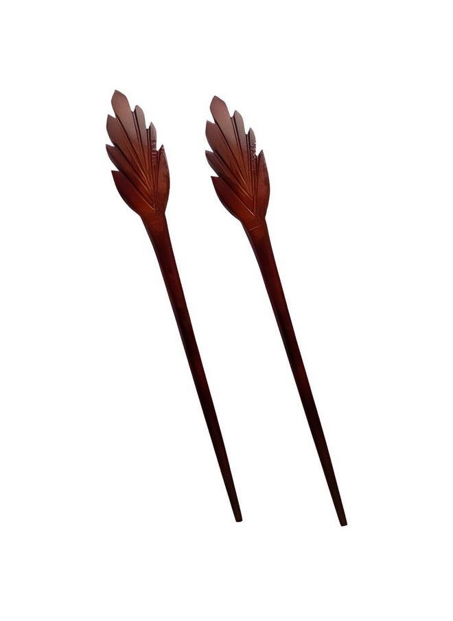 Salvus App SOLUTIONS Maple Leaf Design Marble Made Long Hair Stick/Juda Pin Set For Women & Girls (Brown Color) Size (1.2X15 Cm).  - Image 1