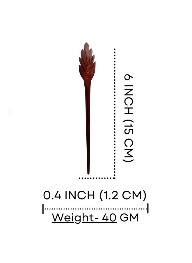Salvus App SOLUTIONS Maple Leaf Design Marble Made Long Hair Stick/Juda Pin Set For Women & Girls (Brown Color) Size (1.2X15 Cm).  - Image 2