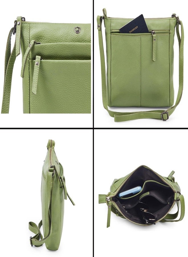 Cochoa Small Soft Pebbled Real Leather Women Crossbody Handbags & Purses - Triple Zip Premium Sling Crossover Shoulder Bag (Sage Nappa), Sage Nappa, 9.25" x 10" x 1.75" - Image 5
